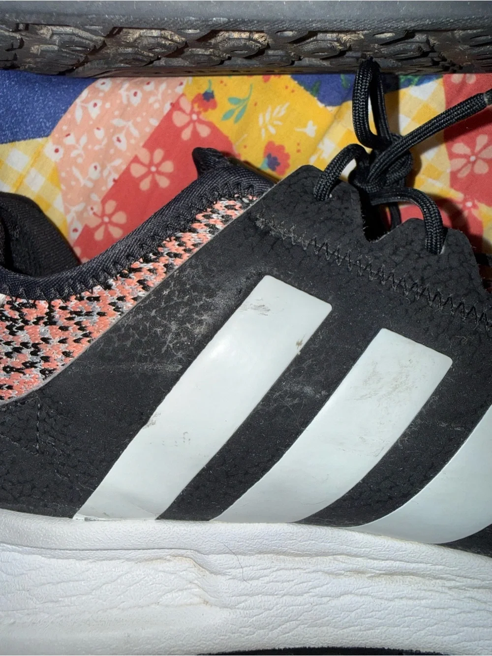 adidas Men’s Black & Pink Patterned Knit Athletic Sneakers